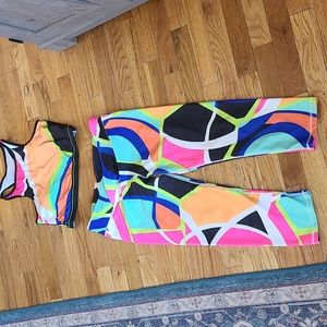 Brightly colored fabletics sports bra/crop top